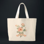 Niedliche Rose mit Vintagen Pfirsich Bouquet mit N Jumbo Stoffbeutel<br><div class="desc">Niedliche Vintage PfirsichRose Bouquet mit dem Namen große Tote Tasche. Diese stilvolle Tasche bietet eine schöne und elegante pfirsichfarbene Rose und einen personalisierten Namen. Das Design ist auf der Vorderseite und auf der Rückseite der Tottasche.</div>