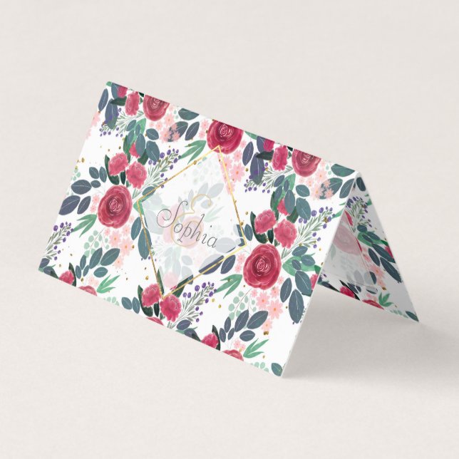 Niedliche Rose Pink Peonies Aquarellfarbene Goldpu Visitenkarten (Vorderseite)