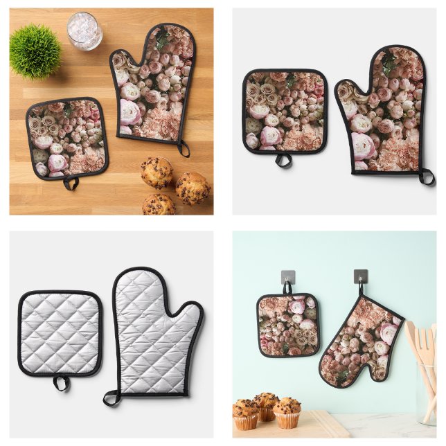 Niedliche Rosenstücke Blume Ofenhandschuh & Topflappen-Set (Cute Pink Roses Flowers Oven Mitt & Pot Holder Set
)