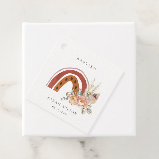 Niedliche Rost Orange Boho Bläsernieder Kreuztaufe Geschenkanhänger (Beispiel)