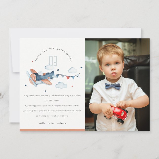 Niedliche Rostwolken-Flugzeug Wolken Kinder Foto G Dankeskarte (Vorderseite)