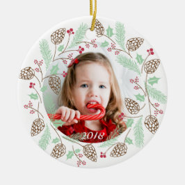 Niedliche Rot-Grün-Kiefer und Heiligenkraut Keramik Ornament