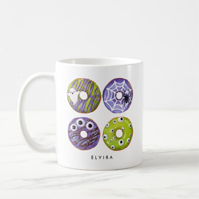 Niedliche Rot- und Lila Monster-Donuts Kaffeetasse (Links)