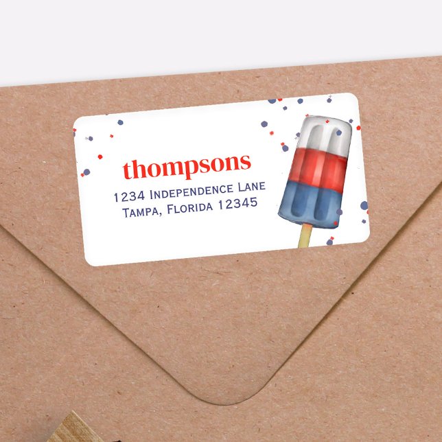 Niedliche Rot-Weiß- und Blaue Rücksendeadresse Adressaufkleber (Cute Fourth of July Popsicles Return Address Labels)