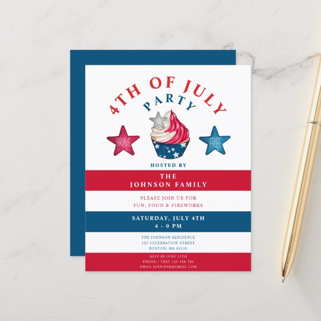 Niedliche Rot-Weiß- und Blausteine am 4. Juli (Vorderseite/Rückseite Beispiel)