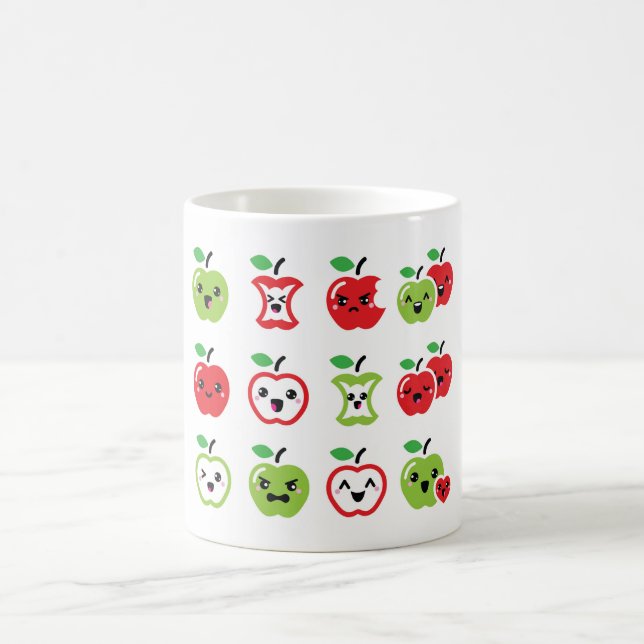 Niedliche rote Apfel und Grünapfel kawaii Schale Tasse (Mittel)