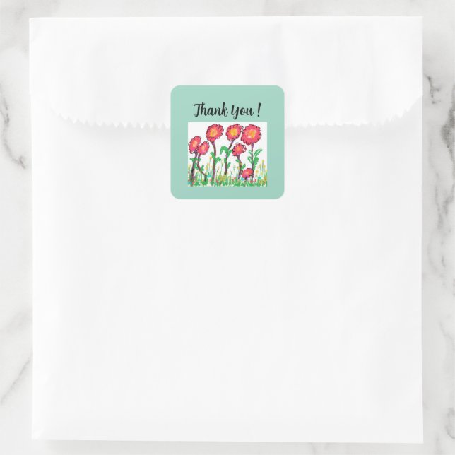 Niedliche Rote Blume Quadratischer Aufkleber (Tasche)