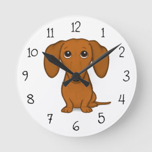 Niedliche Rote Dackel   Funny Cartoon Dackel Hund Runde Wanduhr