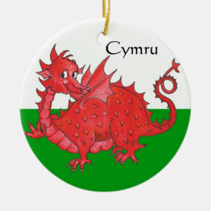 Niedliche rote Drache-, Grüne und Keramikornament