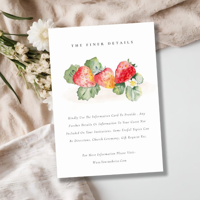 Niedliche Rote Erdbeere Blätter Hochzeitsdetails Begleitkarte (Von Creator hochgeladen)
