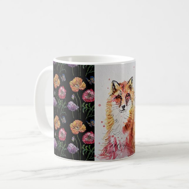 Niedliche Rote Fox Aquarellfarbe Tasse Orange (Vorderseite Links)