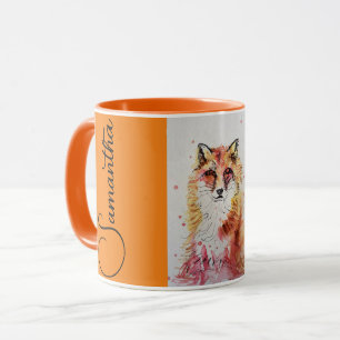 Niedliche Rote Fox Aquarellfarbe Tasse Orange