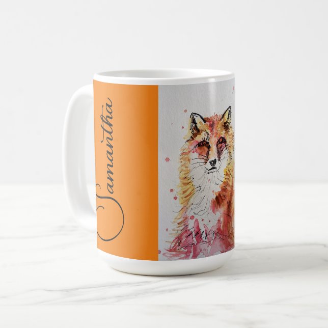 Niedliche Rote Fox Aquarellfarbe Tasse Orange (Vorderseite Links)