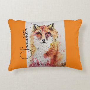 Niedliche Rote Fox Aquarellfarbe Tasse Orange Dekokissen