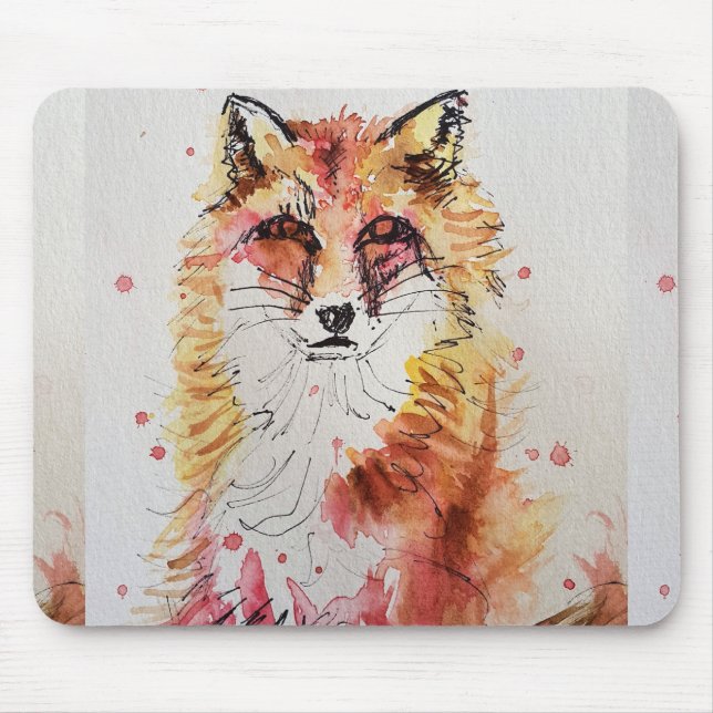 Niedliche Rote Fox Aquarellmalerei Maus Mat Lila Mousepad (Vorne)
