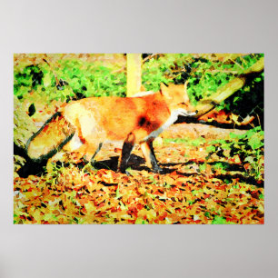 Niedliche Rote Fox Wasserfarbenen Malerei Poster