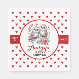 Niedliche rote Herzen und Eulen Serviette