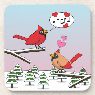 Niedliche Rote Kardinal Liebe Winterlandschaft Getränkeuntersetzer