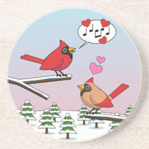 Niedliche Rote Kardinal Liebe Winterlandschaft Getränkeuntersetzer
