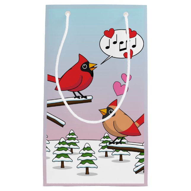 Niedliche Rote Kardinal Liebe Winterlandschaft Kleine Geschenktüte (Vorderseite)