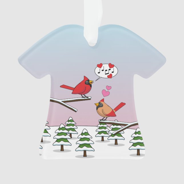 Niedliche Rote Kardinal Liebe Winterlandschaft Ornament (Vorderseite)