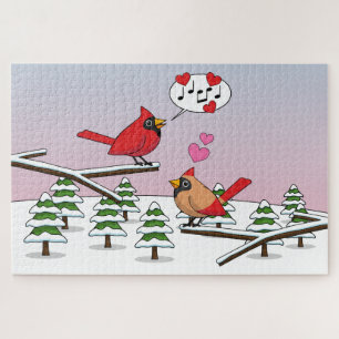 Niedliche Rote Kardinal Liebe Winterlandschaft Puzzle