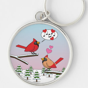 Niedliche Rote Kardinal Liebe Winterlandschaft Schlüsselanhänger