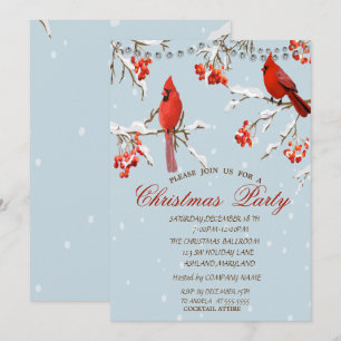 Niedliche Rote Kardinal Schneeflocken Einladung