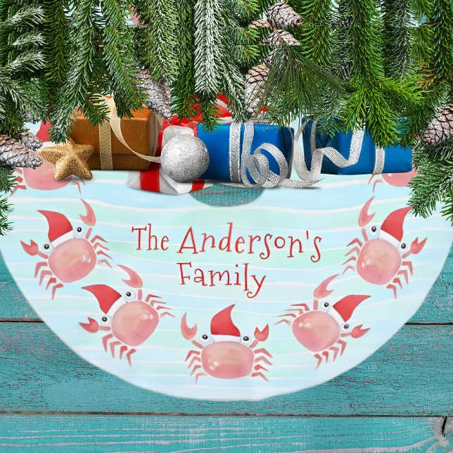 Niedliche Rote Krabbe mit Weihnachtsmannmütze Weih Polyester Weihnachtsbaumdecke (Von Creator hochgeladen)