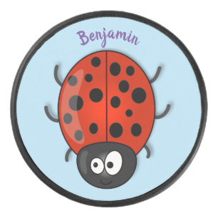 Niedliche , rote Ladybug-Cartoon-Abbildung Eishockey Puck