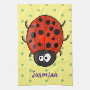 Niedliche , rote Ladybug-Cartoon-Abbildung Geschirrtuch
