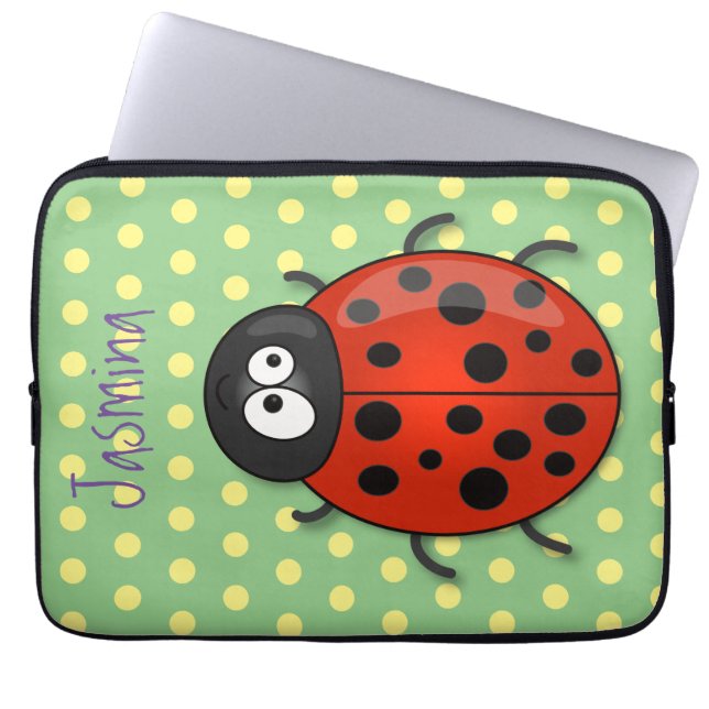 Niedliche , rote Ladybug-Cartoon-Abbildung Laptopschutzhülle (Vorderseite)