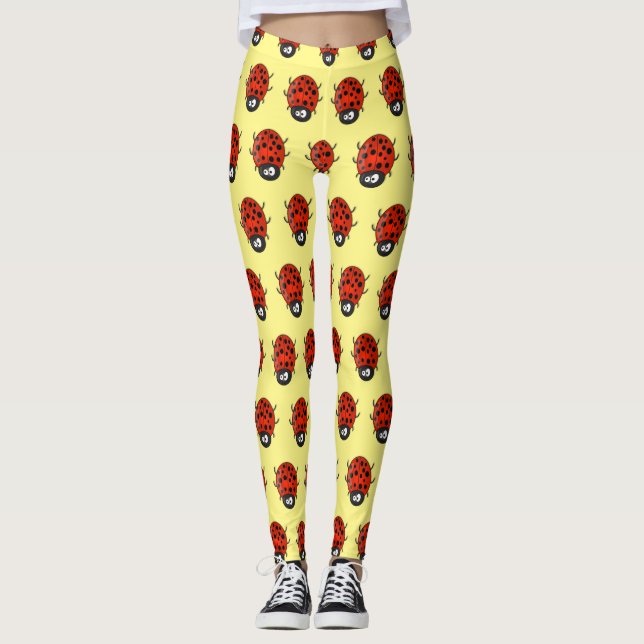 Niedliche , rote Ladybug-Cartoon-Abbildung Leggings (Vorderseite)