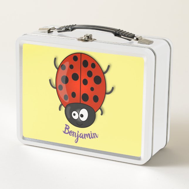 Niedliche , rote Ladybug-Cartoon-Abbildung Metall Brotdose (Vorderseite)