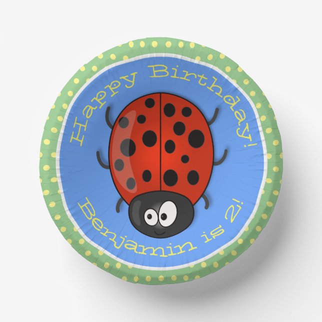 Niedliche , rote Ladybug-Cartoon-Abbildung Pappteller (Vorderseite)