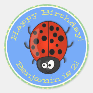 Niedliche , rote Ladybug-Cartoon-Abbildung Runder Aufkleber