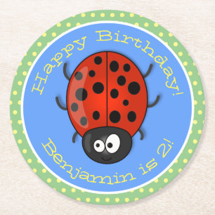 Niedliche , rote Ladybug-Cartoon-Abbildung Runder Pappuntersetzer