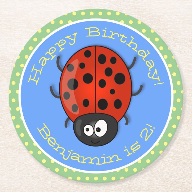 Niedliche , rote Ladybug-Cartoon-Abbildung Runder Pappuntersetzer (Vorderseite)