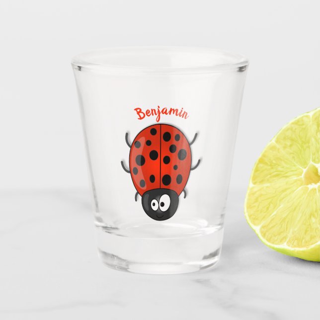 Niedliche , rote Ladybug-Cartoon-Abbildung Schnapsglas (Vorderseite)