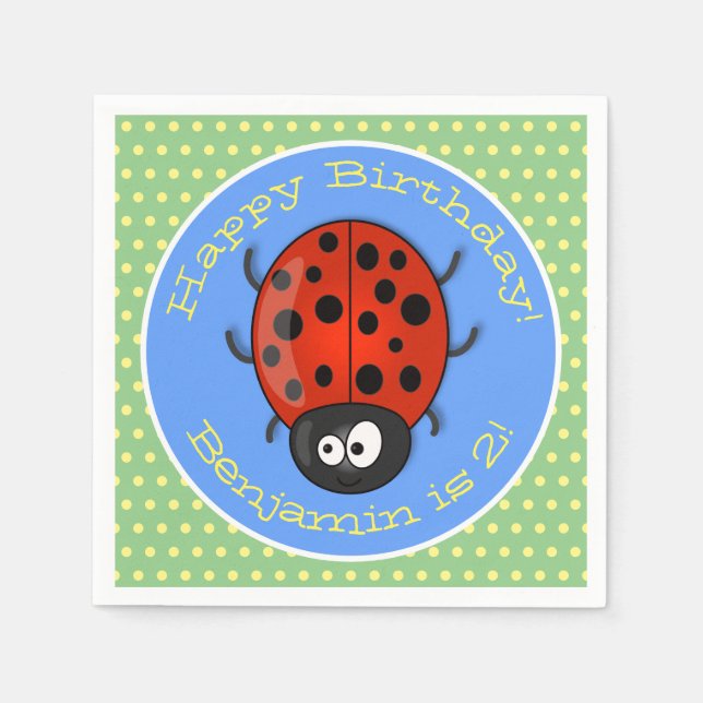 Niedliche , rote Ladybug-Cartoon-Abbildung Serviette (Vorderseite)