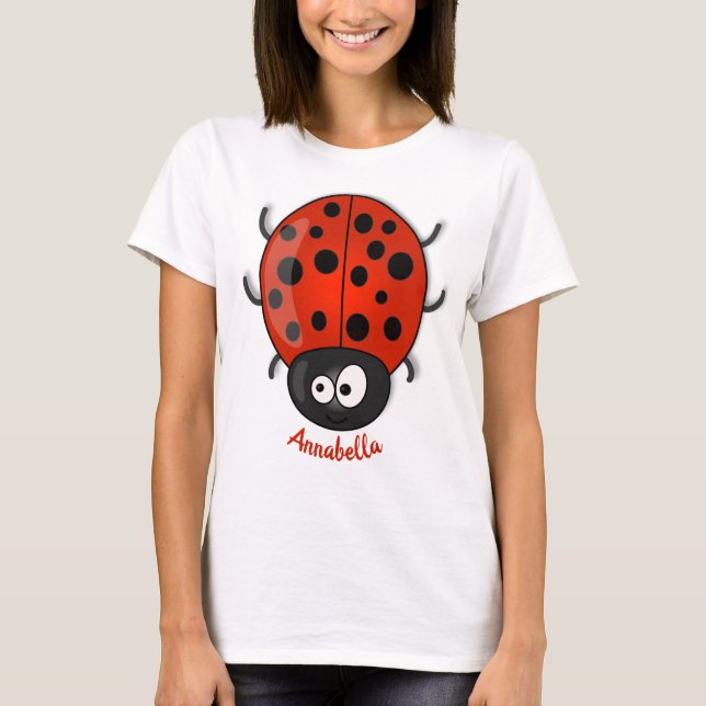 Niedliche , rote Ladybug-Cartoon-Abbildung T-Shirt (Vorderseite)