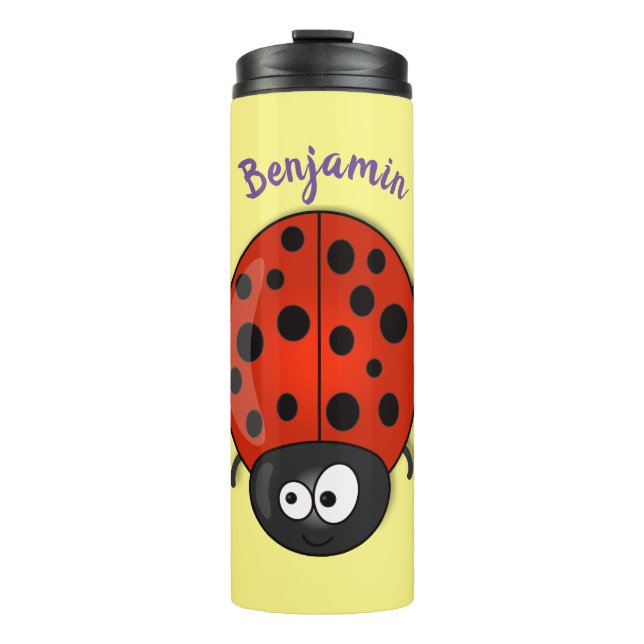 Niedliche , rote Ladybug-Cartoon-Abbildung Thermosbecher (Vorderseite)