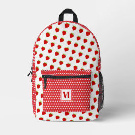 Niedliche Rote Punkte und Erdbeeren Mit Monogramm  Bedruckter Rucksack