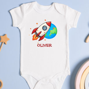Niedliche Rote Rakete im Weltraum Baby Strampler