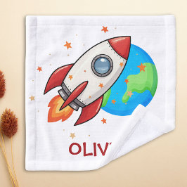 Niedliche Rote Rakete im Weltraum Waschlappen