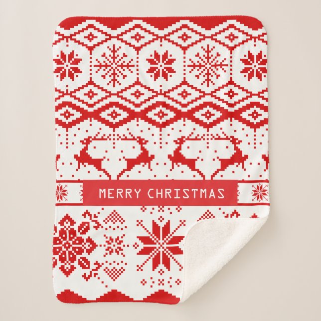 Niedliche Rote Rentiere und Schneeflocken Sherpadecke (Vorderseite)
