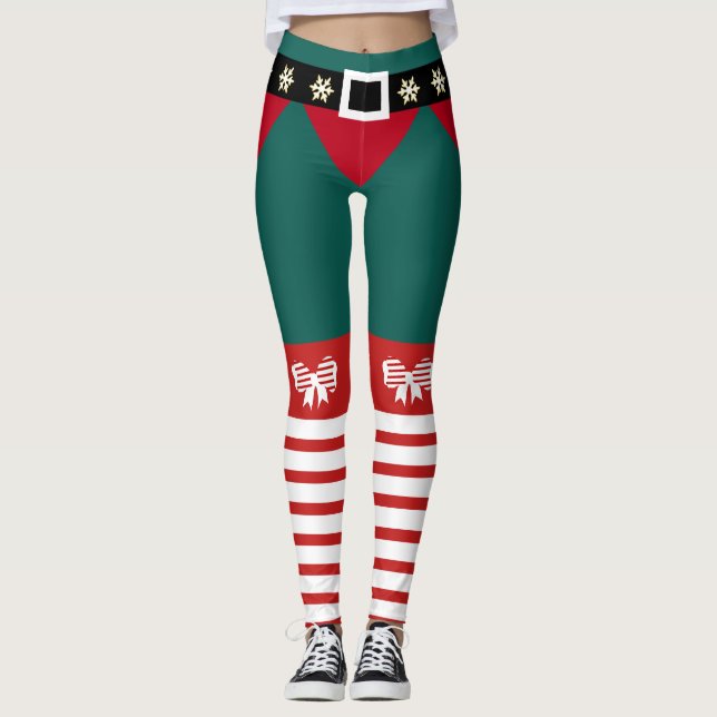 Niedliche Rote Streifen Candy Cane Elf Womens Leggings (Vorderseite)