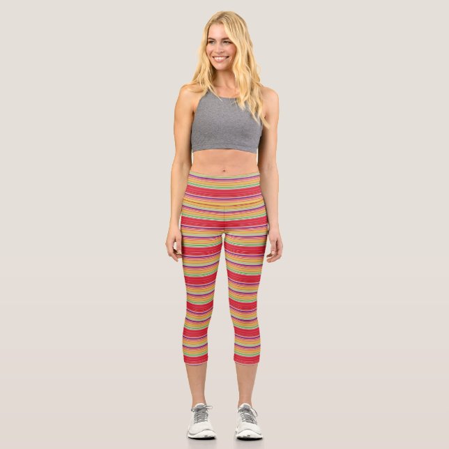 Niedliche rote Streifen Capri Leggings (Vorderseite)