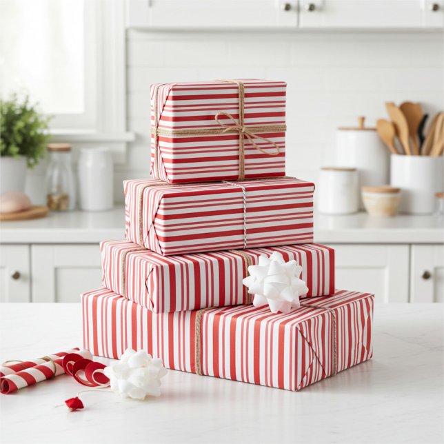 Niedliche rote und weiße Candy Cane Stripte Geschenkpapier Set (Von Creator hochgeladen)