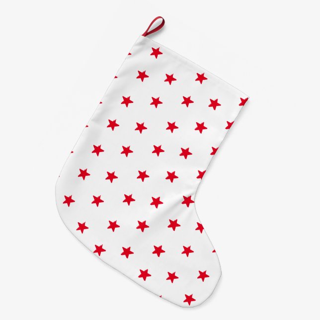 Niedliche rote und weiße Sterne Großer Weihnachtsstrumpf (Vorderansicht (hängend))